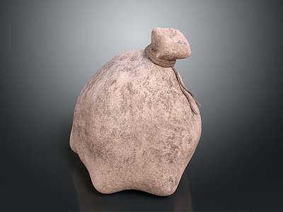 Daily Use Burlap Storage Bag with Knotted Top Irregular Round Light Brown Textured Surface 3d model