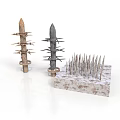 Medieval Defensive Spiked Structures Including Wooden Metal Pillars And Stone Base