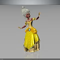 Red Skinned Princess In Yellow Gown With Sparkling Jewelry And Mythical Creature