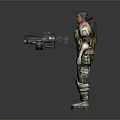 3D Model of Male Character in Combat Armor With Large Gun