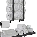Soft Ribbed Towels and Bathrobes with Folded Towels on Shelves and White Slippers