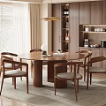 Dining Room Interior Design With Round Wooden Table Chairs Wooden Cabinets Floor Lamp And Potted Plant