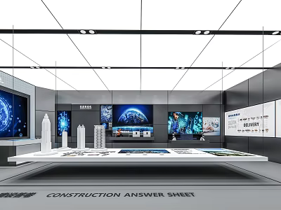 Construction Exhibition Hall Featuring Models Screens And Information Displays 3d model