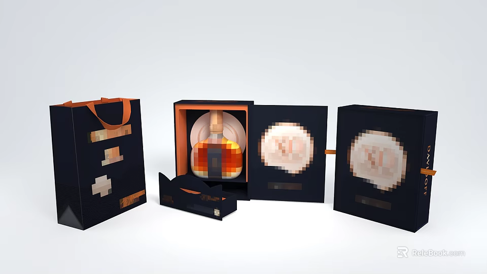 Elegant Daily Living Product Packaging With Black Bags Open Box And Gold Patterns 3d model 