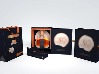 Elegant Daily Living Product Packaging With Black Bags Open Box And Gold Patterns 3d model