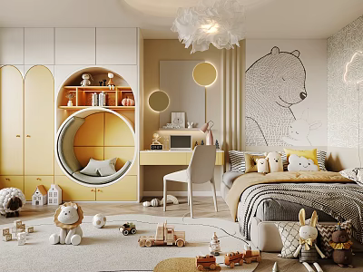 Nordic Universal Children's Room Entertainment Room Toy Children's Wardrobe Desk Combination Ornaments Chandelier Wall Decoration Carpet Bay Window 3d model