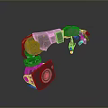 Mechanical Robotic Arm Holding Red Small Biological Creature in 3D Rendered Scene
