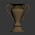 Vintage Brass Vase With Double Curved Handles And Octagonal Base On Dark Background