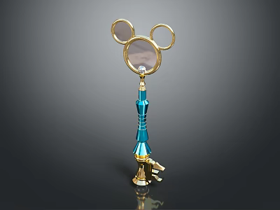 Mickey Mouse Ears Magnifying Glass With Blue Body And Golden Stand Accents 3d model