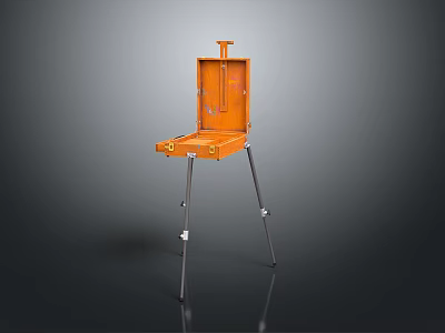 Orange Portable Laptop Stand With Tripod Legs And Foldable Workstation Design 3d model