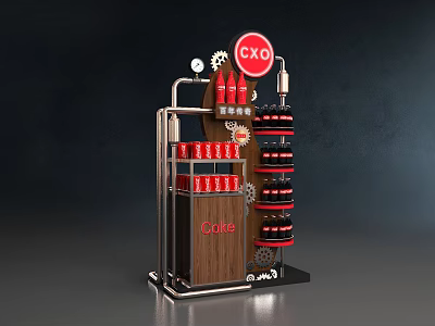 CXO Brand Commercial Equipment With Red Coke Bottles Metal Structure And Gears 3d model