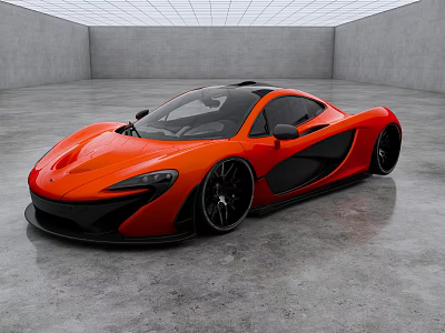 Orange Sports Car With Sleek Aerodynamic Design And Black Accents In Empty Space 3d model