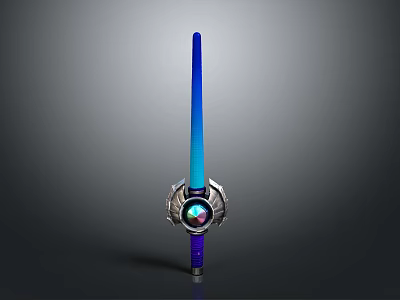 Illuminated Blue Gradient Rod With Silver Base And Central Orb Design 3d model