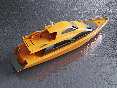 Modern Orange Yacht Showcasing Sleek Design On Water 3d model