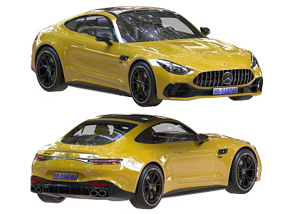 Yellow Mercedes AMG GT Coupe Sports Car With Sleek Design And Black Wheels 3d model
