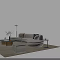 Modern Beige Sofa And Coffee Table Set With Throw Pillows Floor Lamp And Area Rug