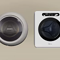 Modern White Washing Machines With Transparent Door And Control Panel Design 3d model