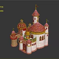 Fairy Tale Castle Architecture With Red Domes White Walls and Flag Topped Towers