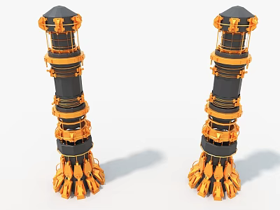 Black and Orange Industrial Equipment Tall Tower Structure With Multi-Petal Base 3d model Black and Orange Industrial Equipment Tall Tower Structure With Multi-Petal Base 3d model