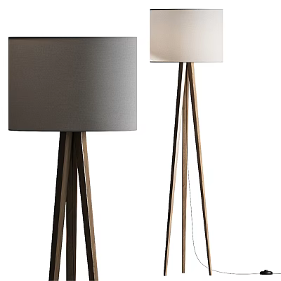 Modern Floor Lamps With Dark Gray And Beige Shades Wooden Tripod Bases 3d model