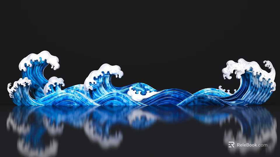 Popular Photo Spot Featuring Blue Waves White Foam Black Background and Reflective Surface 3d model 