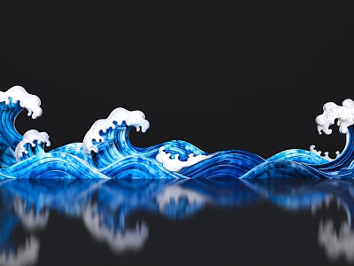 Popular Photo Spot Featuring Blue Waves White Foam Black Background and Reflective Surface 3d model