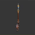Ornate Mythical Weapon With Blue Winged Spikes And Orange Decorative Handle