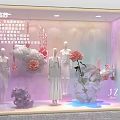 Elegant Store Window Display With White Mannequins Rose Flowers And Decorations