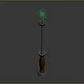 Fantasy Trident Weapon 3D Model With Wooden Handle Metal Shaft And Green Star Gem