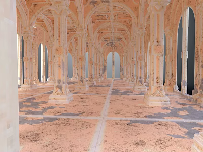 Ancient Arcade With Weathered Floor And Intricate Arched Ceiling Columns 3d model