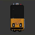 Orange Electronic Mobile Robot With Black Front Panel Top Lights Side Vents And Wheels