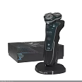Philips Electric Shaver With Three Blade Heads On Charging Stand And Packaging Box