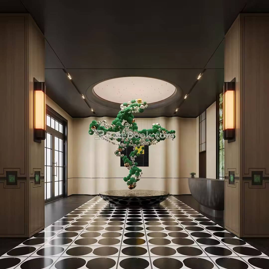 Modern hotel lobby art installation hanging device 3d model
