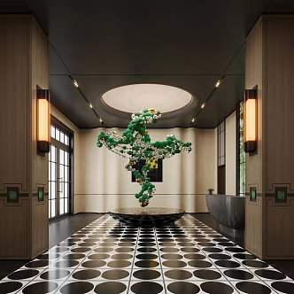 Modern hotel lobby art installation hanging device 3d model