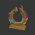Intricate Dragon Head Sculpture With Curved Body Red Green Scales And Yellow Base Design