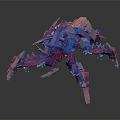 Pink Mechanical Creature With Intricate Metallic Structure Multiple Legs And Green Glowing Lights