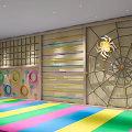 Indoor Kids Fitness Space With Colorful Mats Climbing Net And Ring Structures