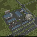 Aerial View of Modern Industrial Factory Complex with Multiple Buildings Parking Area and Green Surroundings