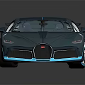 Sleek Dark Blue Super Car With Large Rear Spoiler And Blue Accent Details