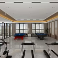 Spacious Modern Fitness Room With Treadmills Pool Tables And Bright Windows
