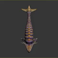 Game Movie Fantasy Monster Character With Purple Orange Stripes Sharp Fangs Green Eyes
