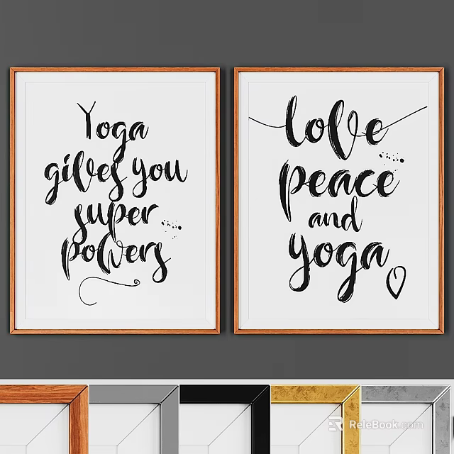 Wooden Framed Yoga Quote Prints With Love Peace Messages And Handwritten Typography 3d model 