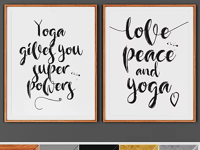 Wooden Framed Yoga Quote Prints With Love Peace Messages And Handwritten Typography 3d model