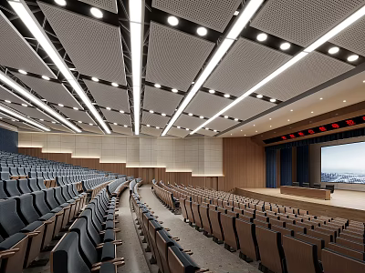School Lecture Hall Interior With Rows Of Seats Stage And Lights 3d model