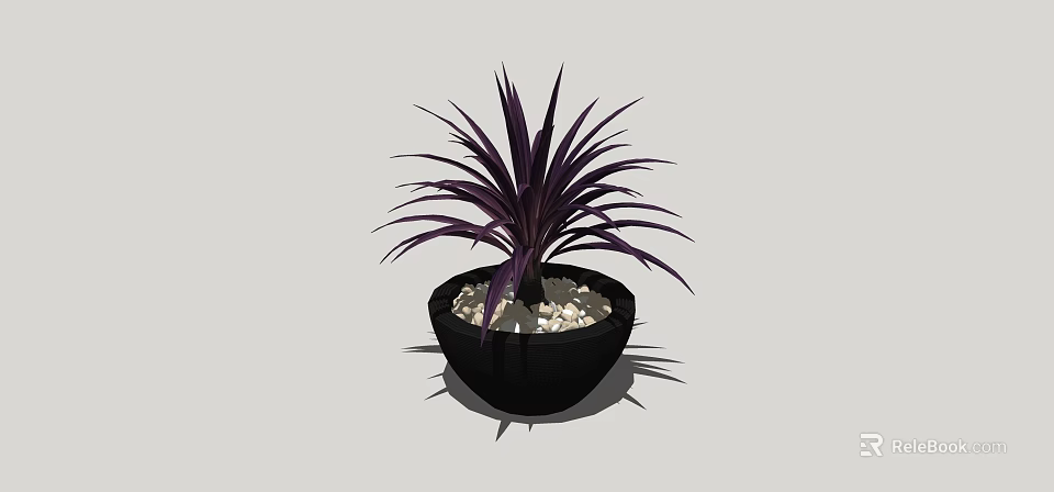 Bonsai Potted Plant with Purple Leaves in Black Pot and Small Stones 3d model 
