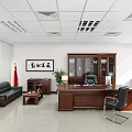 Spacious Bright Executive Office With Full Set Of Solid Wood Furniture And Comfortable Leather Sofa