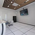 Modern Classroom With Wooden Walls White Tables Tablets Large Screen Projector And Ceiling Lighting