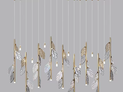 Elegant Modern Feather Design Pendant Light With Golden Stems And Glass Shades 3d model