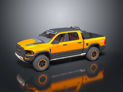 Yellow Off Road Pickup Truck With Black Roof And Red Seats 3d model