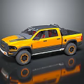 Yellow Off Road Pickup Truck With Black Roof And Red Seats